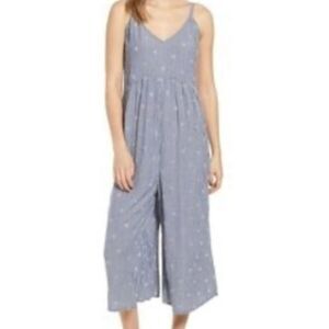 BP Blue Striped Embroidered Cropped Wide Leg Jumpsuit Romper PLUS Size 1x [a13]